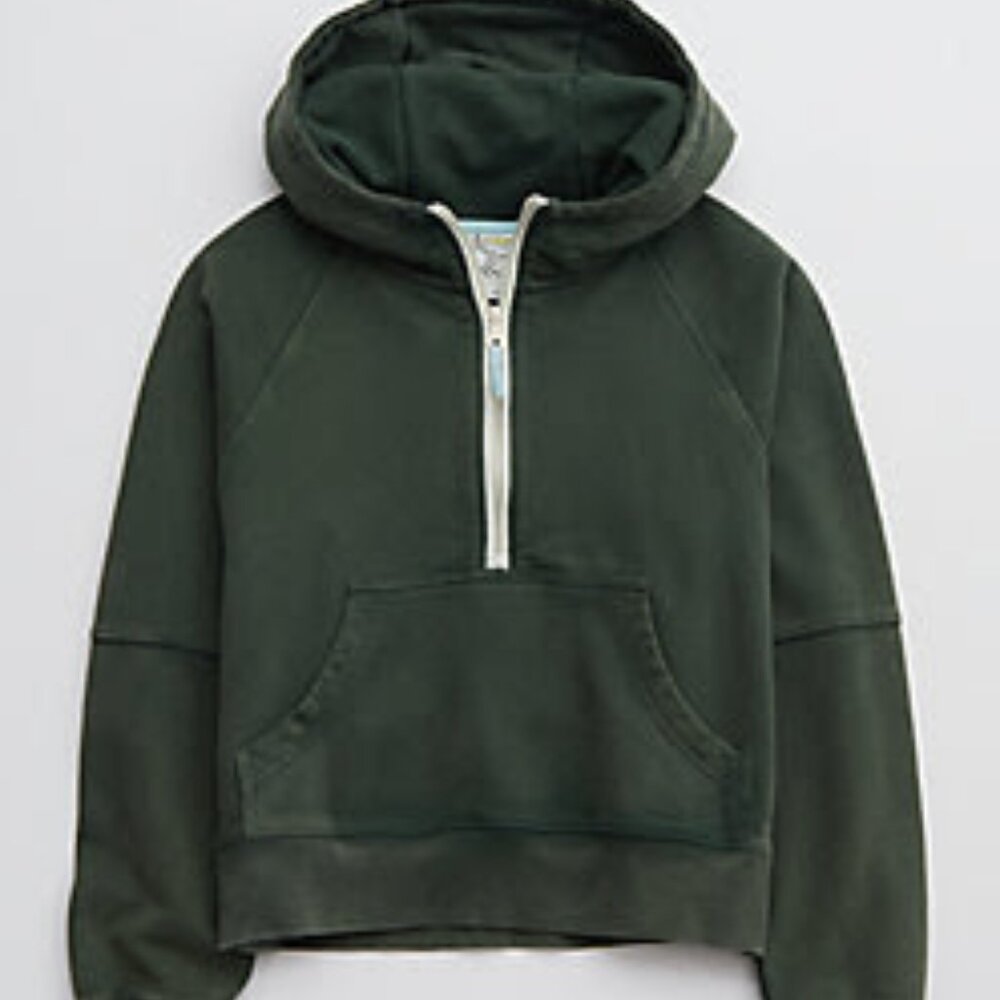 OFFLINE By Aerie Throw-Back Quarter Zip Sweatshirt - Size Small - Dark Green